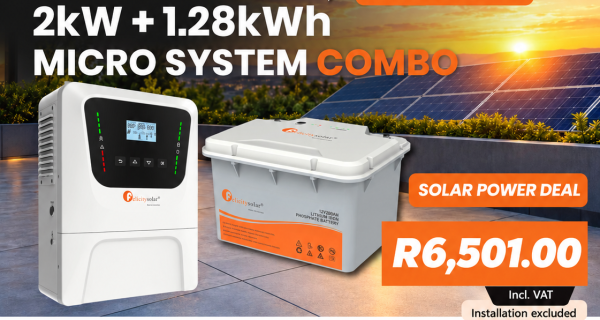 2kW + 1.28kWh Micro System Combo – 2kW Inverter & 1.28kWh Lithium Battery