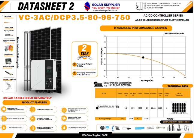 80m AC/DC Submersible Borehole Solar Water Pump - Image 2