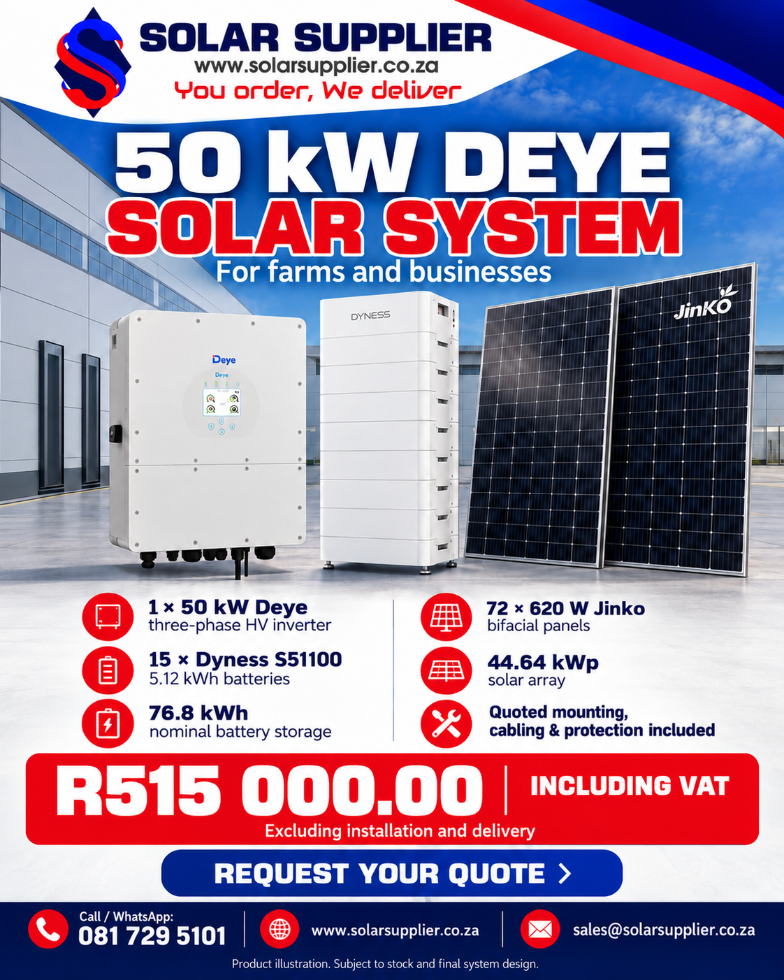 50 kW Deye Three-Phase Solar System – 76.8 kWh Dyness Storage