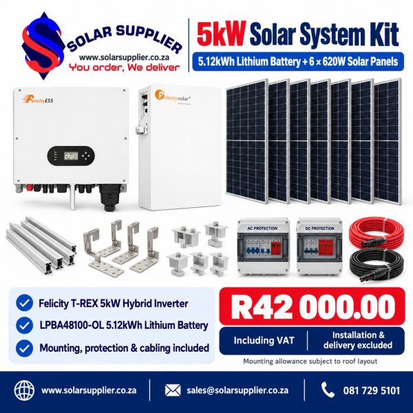 5kW Solar System Kit – 5.12kWh Lithium Battery & 6 × 620W Solar Panels