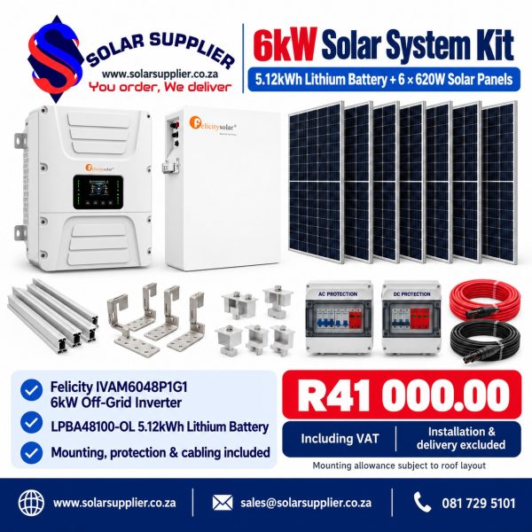 6kW Solar System Kit – 5.12kWh Lithium Battery & 6 × 620W Solar Panels