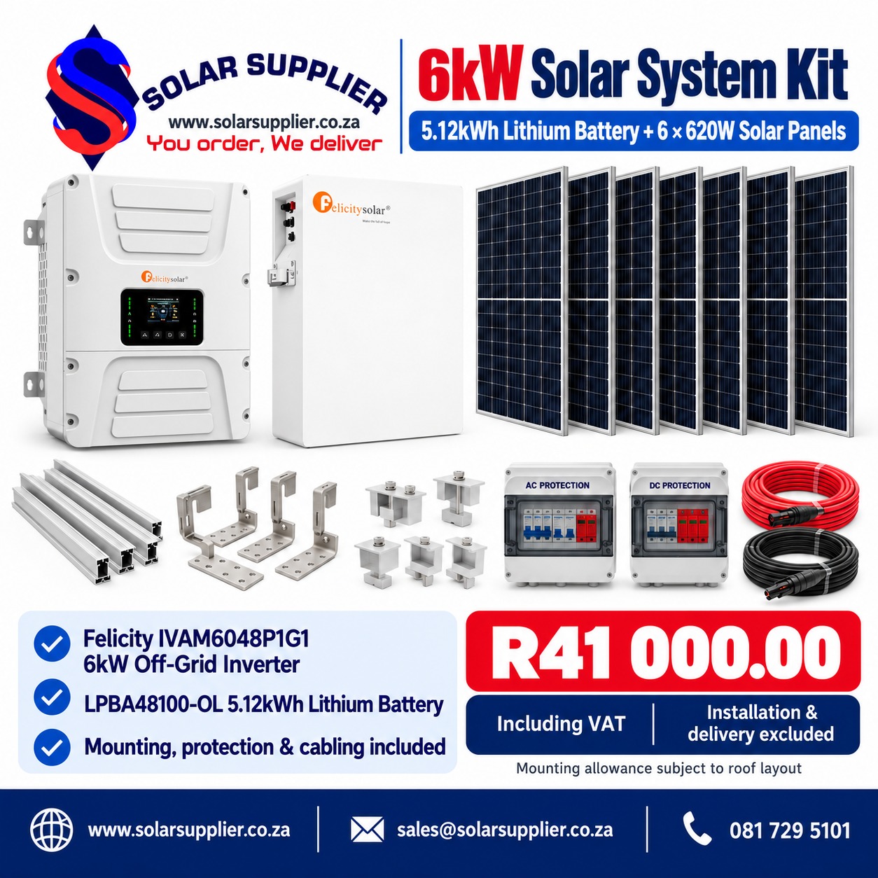 6kW Solar System Kit – 5.12kWh Lithium Battery & 6 × 620W Solar Panels