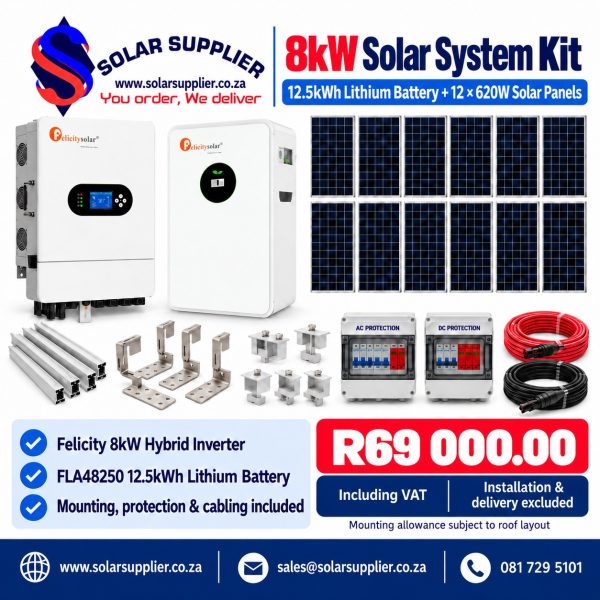 8kW Solar System Kit – 12.5kWh Lithium Battery & 12 × 620W Solar Panels